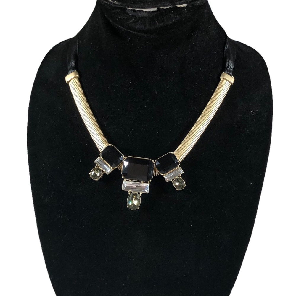 Statement Necklace Black Crystal Stone Slide Bow Tie Adjustable Length